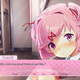 A pink-haired anime girl from Doki Doki Literature Club Plus ponders getting her friends to read her work.